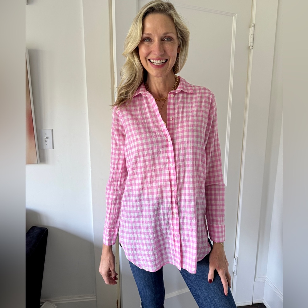 Pink Gingham Long Sleeve Button-Up